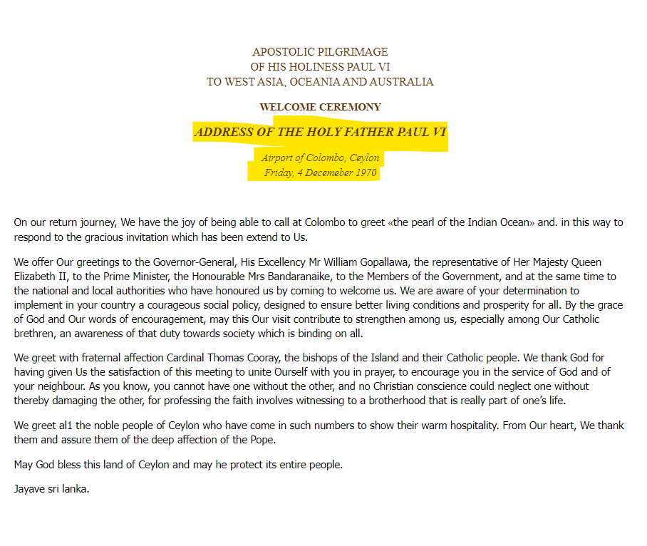 rangaba's tweet image. French President @EmmanuelMacron is 2nd high-profile dignitary to make an airport stop in Sri Lanka. Pope Paul VI stopped at Ratmalana on Dec 4, 1970 for refuelling, marking the first #papal visit to #SriLanka. Mrs. Bandaranaike called it a triumph for her new govt!