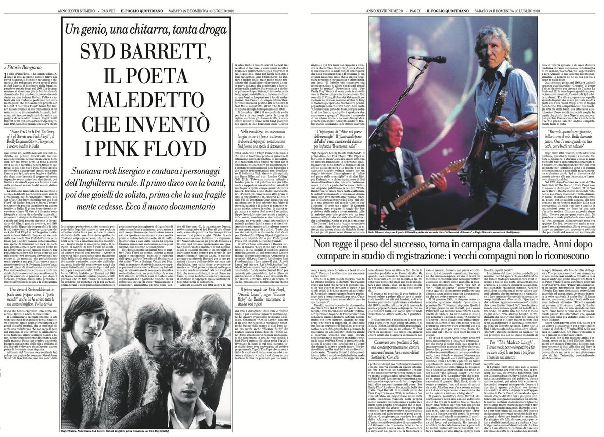 ilfoglio_it's tweet photo. Syd Barrett che inventò i Pink Floyd. Suonava rock lisergico e cantava i personaggi dell’Inghilterra rurale, prima che la sua fragile mente cedesse. Vittorio Bongiorno racconta il nuovo documentario sul musicista nel Foglio del weekend
https://t.co/hmuNtO3V6f https://t.co/pTyV4RHqQX