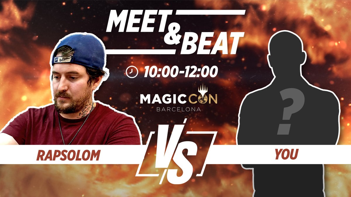 UltimateGuard's tweet photo. ✨ Meet &amp; Beat with RapsoloM ✨

Who's excited to fight RapsoloM?! 🗡️

In less than an hour, RapsoloM will be accepting all challengers at the Ultimate Guard booth!

Roll your sleeves up for an epic battle ⚔️

#UltimateGuard #MeetAndBeat #MagicConBarcelona #MagicTheGathering https://t.co/ZMY5ok6IBl