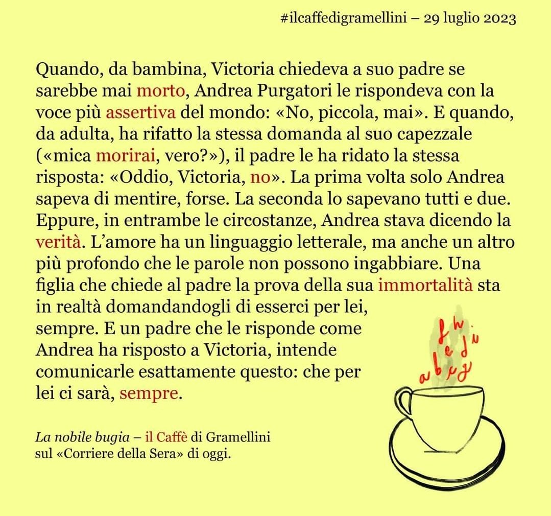 «La nobile bugia»: #ilcaffedigramellini sul Corriere della Sera di #sabato #29luglio.
corriere.it/caffe-gramelli…