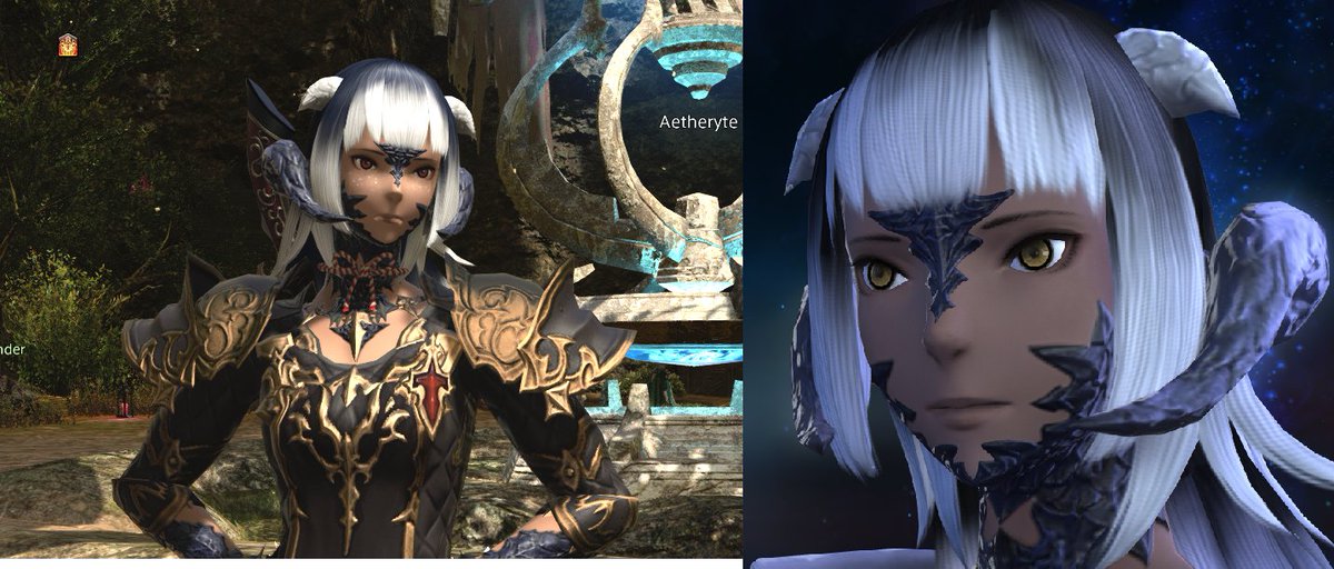 scafftv's tweet photo. fantasia ideas: darker skin, more oval eyes, brown eyes, bigger mouth. trying to keep a white-black-brown theme with sharp features  #ff14 #ffxiv https://t.co/LBXIQ9SFtP