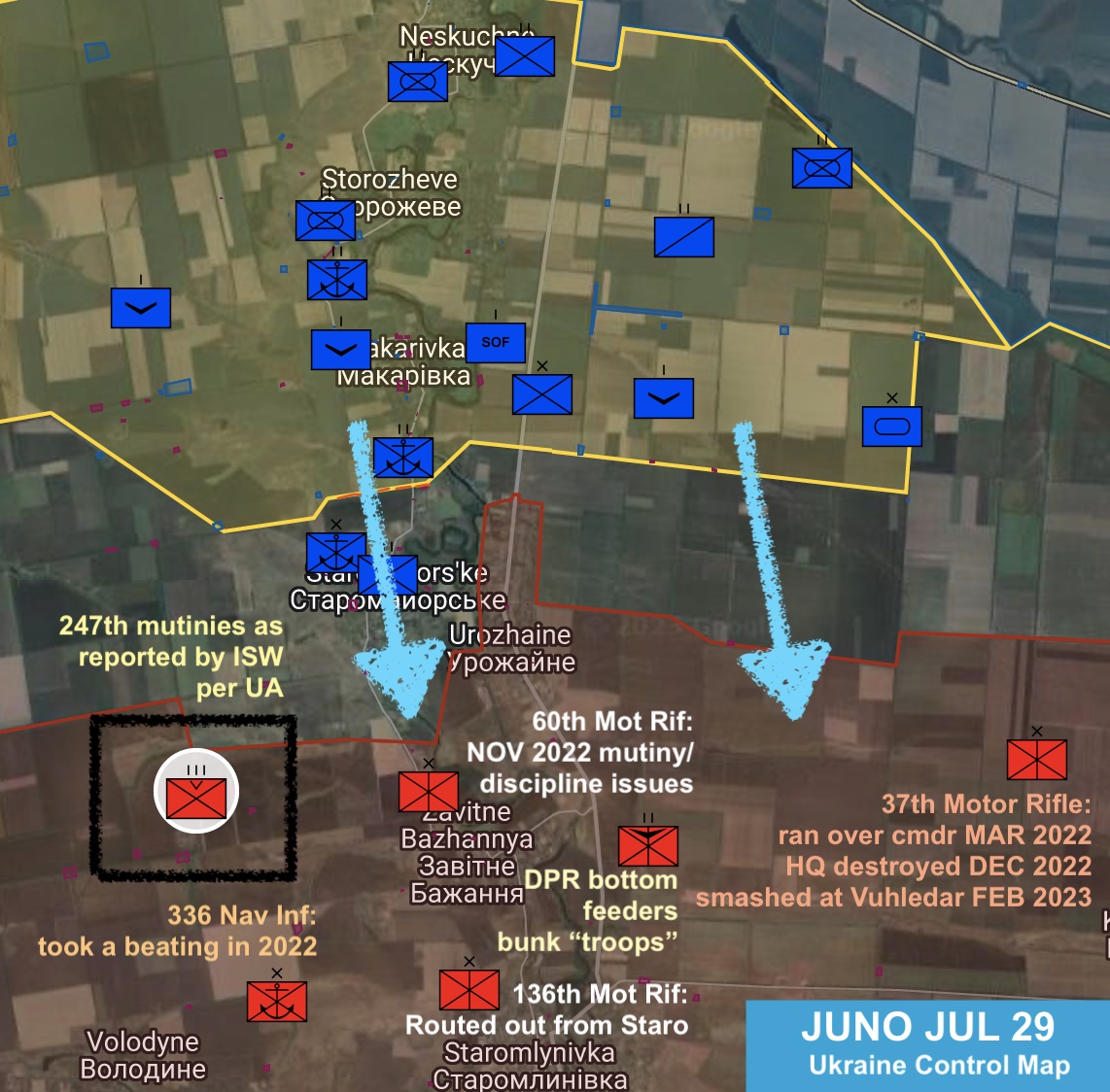 HerrDr8's tweet photo. @TheStudyofWar #UkrOffensive2023ZAP #TheOrcTriangle #1PageAssessUKRWar @TheStudyofWar also reporting trouble in the Juno sector for Russia: 247 VDV in mutiny (source is UA army). https://t.co/iQWmYUGhhy