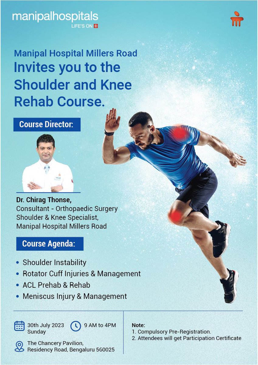 'Thrilled to be attending the Conference on Shoulder and Knee Injuries and Rehab!

#Manipalshoulderkneerehab #Manipalhospitals #Manipalhospitalmillersroad #SocialMediaChallenge #EngageAndLearn