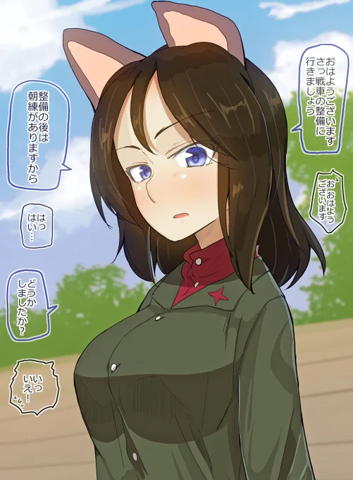 ノンナさんが猫耳つけて登校してきたけどあまりにもクールすぎて本気で付けてるのか冗談で付けてるのかカチューシャ隊長の命令で付けてるのか分からなくてツッコみづらい