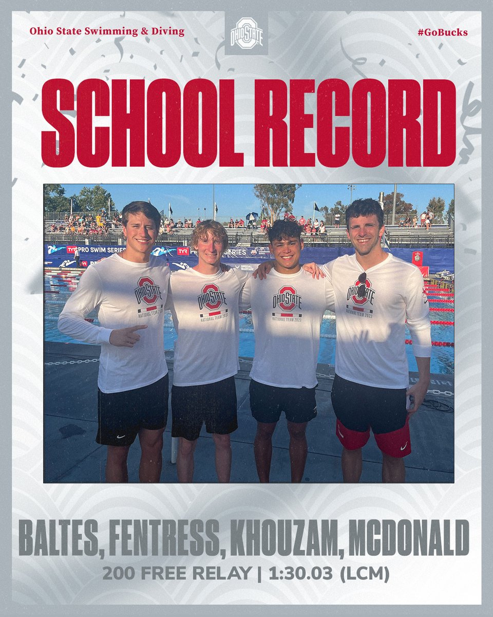 OhioStSwimDive's tweet photo. Another great day for the Buckeyes in Irvine‼️ In addition to🔟personal bests being set at tonight's finals, another school record was broken during this afternoon's time trials‼️

📰: https://t.co/vDzM42C3Yb

#GoBucks https://t.co/gbucerIBxY