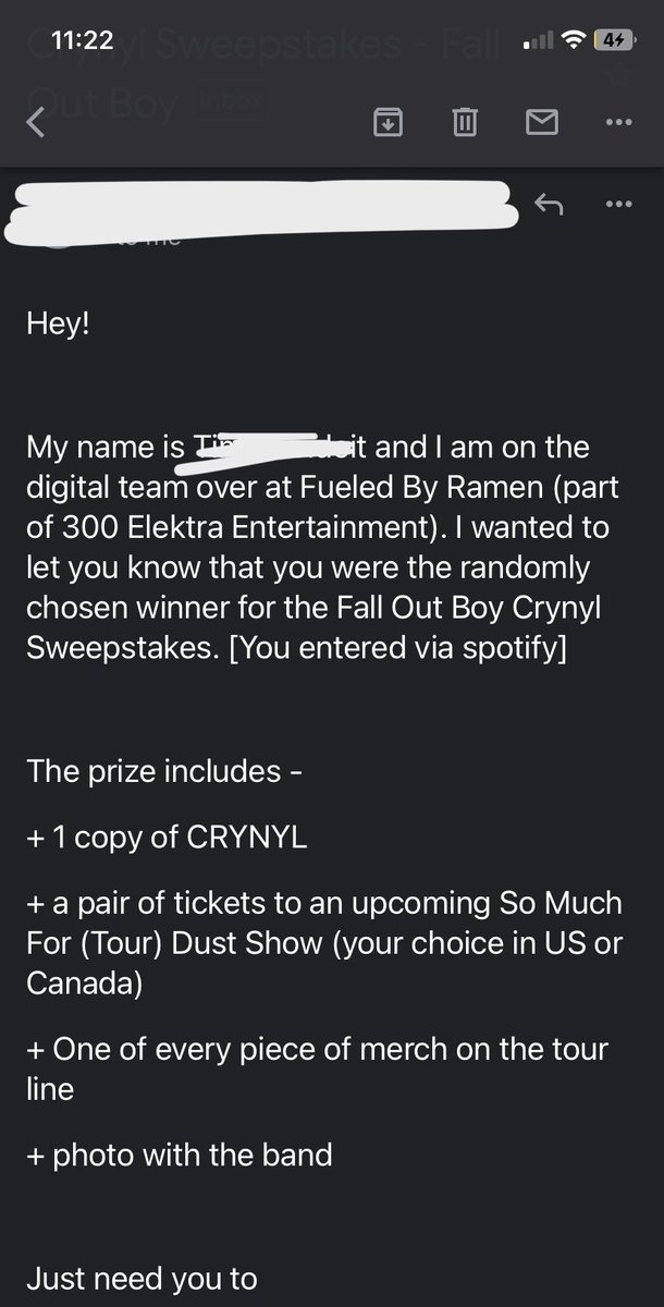 leviaposter's tweet photo. OK IVE SEEN SO MANY PEOPLE SPECULATE ABOUT THIS. I’m now sharing this! I am the winner of the @falloutboy CRYNYL sweepstakes and my show was at the VA Beach! i’m sooo tired of seeing ppl say it was a scam and no one won so here’s my signed hat from this tour line. #fob https://t.co/cqd9qmTIek