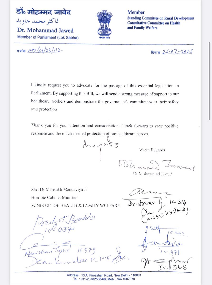 Zarif_Hosain's tweet photo. So delighted to share that the legislation we at @aid_indian supported alongside @oneillinstitute gathered the support and endorsement of 78 parliamentarians through a letter addressed to @MoHFW_INDIA @mansukhmandviya by @DrMdJawaid1 ! 

The said bill focuses on safeguarding the well-being of healthcare professionals, patients, and healthcare facilities. The primary aim of this legislation is to combat the escalating incidents of violence and property damage faced by healthcare service providers and facilities, providing them with necessary protection and support.

@drtlaleng @WHO