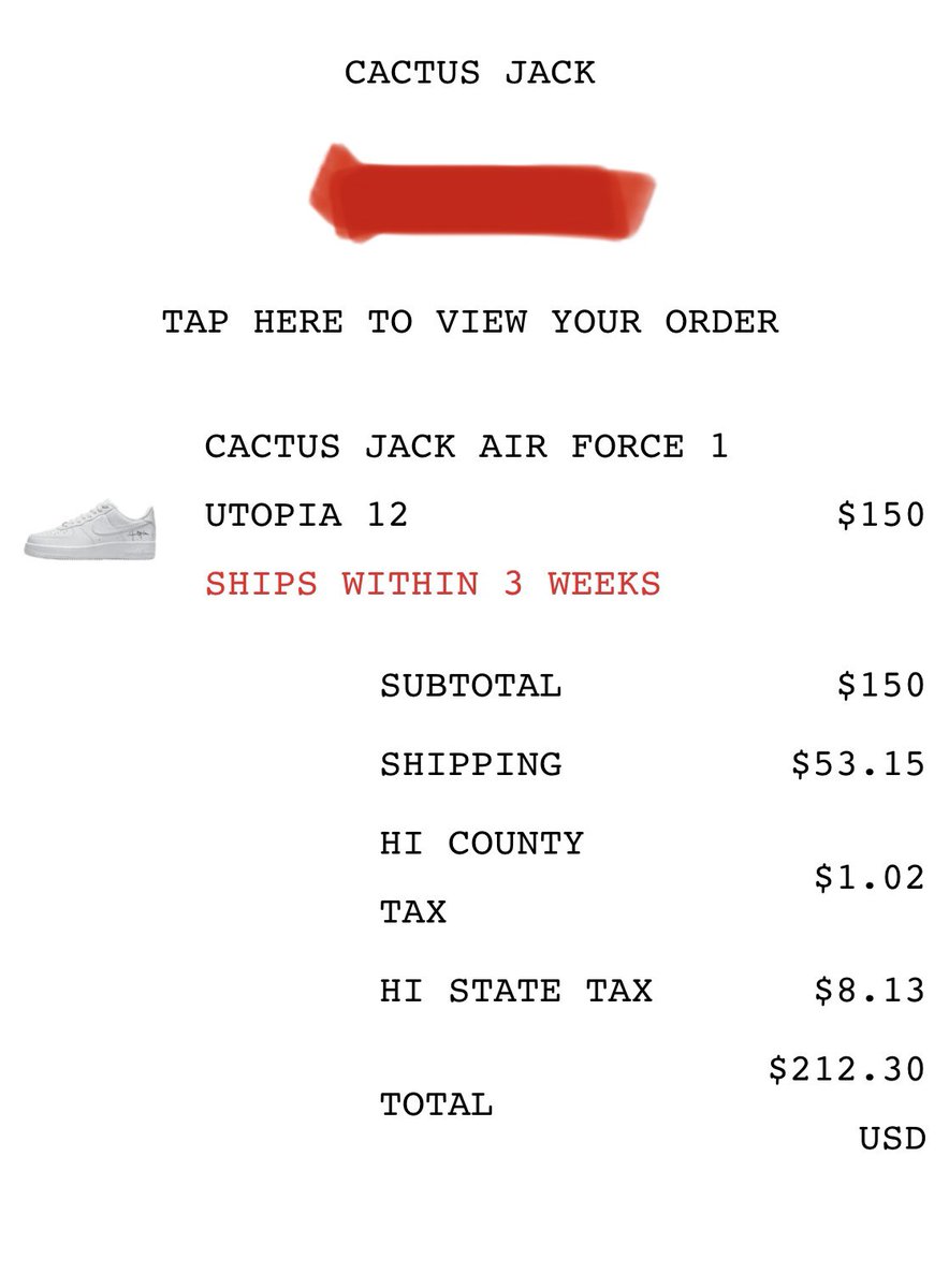 ryagra's tweet photo. Finally scored a @trvisXX release for retail but no love for Hawaii with the $53 shipping 🫠. Thanks for the heads up @snkr_twitr @SoleRetriever https://t.co/rdFAzw9wES