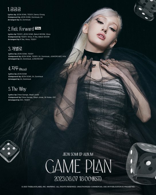 JEON SOMI EP ALBUM [GAME PLAN] TRACKLIST POSTER  Digital Album 2023.08.07 6PM (KST) Physical Album 2023<a href="/tag/gameplan"class="tags"><span>#gameplan</span></a><a href="/tag/fastforward"class="tags"><span>#fastforward</span></a><a href="/tag/jeonsomi"class="tags"><span>#jeonsomi</span></a><a href="/tag/%EC%A0%84%EC%86%8C%EB%AF%B8"class="tags"><span>#전소미</span></a><a href="/tag/theblacklabel"class="tags"><span>#theblacklabel</span></a>