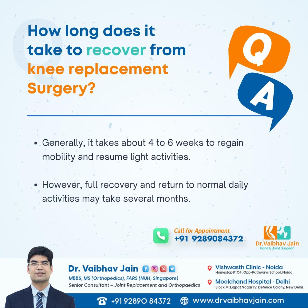 Wondering about Knee Replacement Surgery Recovery Time? Let's Find Out!

📌 For an Appointment Visit: drvaibhavjain.com

#DrVaibhavJain #KneeReplacementRecovery #SurgeryRecoveryTime #OrthopedicCare #HealthyKnee #GetBackOnYourFeet #RehabilitationJourney
