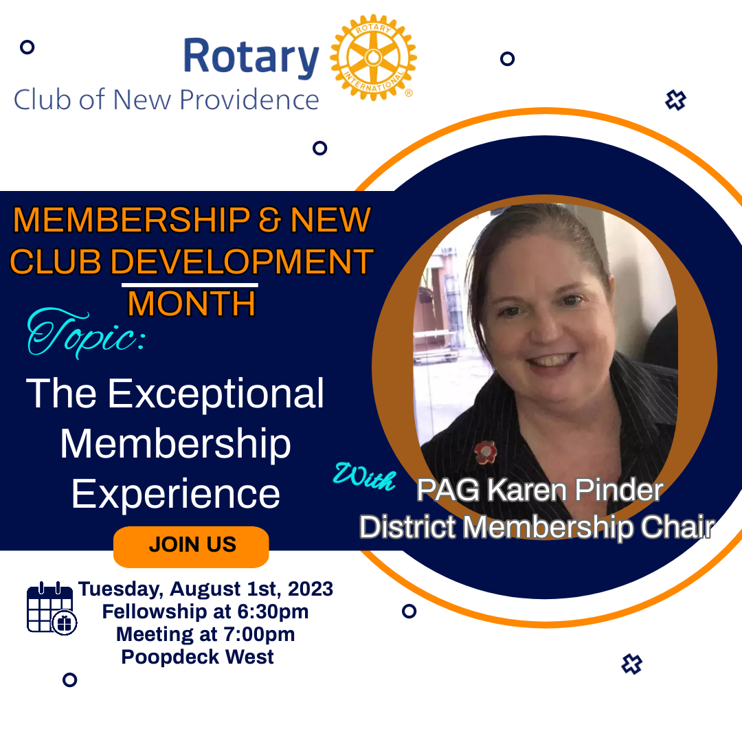 On Tuesday we will be celebrating the beginning of Membership and New Club Development Month. To begin our activities for this month, we will be hearing from PAG Karen Pinder. Who will be sharing on the topic, The Exceptional Membership Experience. #rcnp #rotary #membership
