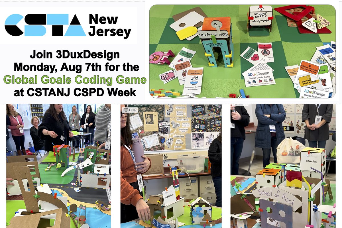 3Duxdesign's tweet photo. Any NJ friends going to CSTA week  August 7-10? We'll be running a session on the Global Goals Coding and Game Design @CSTANewJersey @Cs4Nj #NJCSPDweek #Techteachers #stemeducation https://t.co/MCZnr9GLRC https://t.co/DkxA2YL0g4
