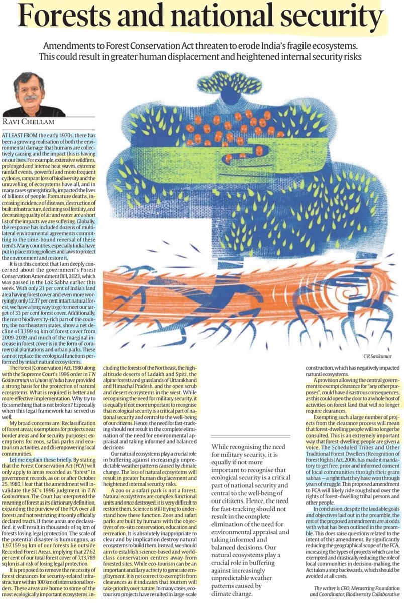 imRavikantYadav's tweet photo. 'Forests and National Security'
: A view by Sh Ravi Chellam
@RaviChellam3
#forest #biodiversity
#natural #ecosystem #conservation #ForestCover
#Military #Security
#ForestConservationAct
#ForestConservationBill
#ClimateChange #GlobalWarming
#environment
#UPSC
Source: IE https://t.co/dqBBhLCpjR