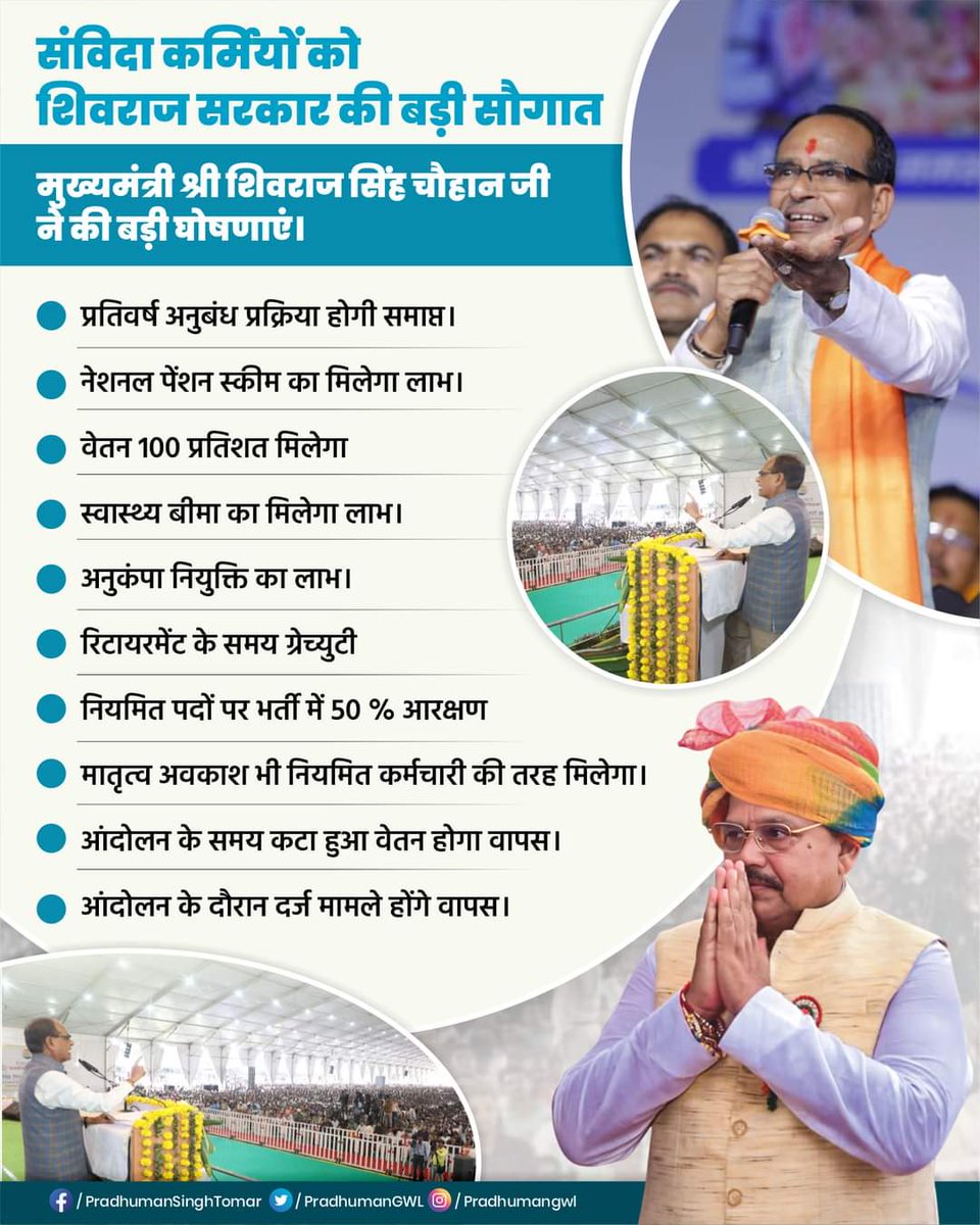 <a href="/BJP4MP/">BJP Madhya Pradesh</a> संविदा कर्मी दिन रात मेहनत कर रहे आज 10 सालो से इनके वेतन भत्ते में भार पड़ने लगा वाह  वाह मेरी सरकार आज 10 से 12 साल में कम वेतन में काम कर रहे तब कोई नही पूछता की बेटा /बेटी की घर कैसे पाल रहे हो वाह मेरी सरकार आपको जो मैने चुना
<a href="/BJP4MP/">BJP Madhya Pradesh</a> 
<a href="/BJP4India/">BJP</a> 
<a href="/CMMadhyaPradesh/">Chief Minister, MP</a> 
<a href="/INCIndia/">Congress</a>