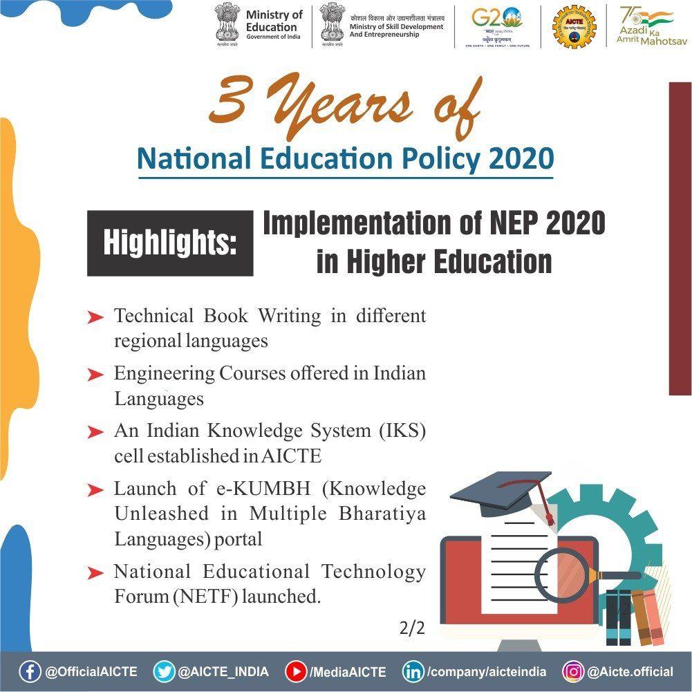 nsitharamanoffc's tweet photo. Hon'ble Prime Minister Shri @narendramodi will today inaugurate the Akhil Bharatiya Shiksha Samagam in New Delhi on the third anniversary of National Education Policy 2020.

NEP 2020 has transformed the education sector in the country and given an impetus to innovation and research.

#NEPThrivesAt3