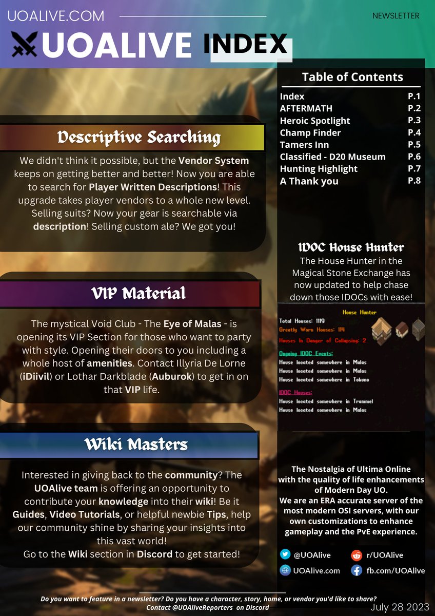 UOAlive's tweet photo. This weeks UOAlive Magazine/Newsletter: Aftermath - Join https://t.co/C0mnPOUMwa today, the #1 Populated PvM/PvE Ultima Online Server!
@pcgamer @GameSpot @PCMag
#uo #ultimaonline #mmo #MMORPG https://t.co/4vDSCg5bi8