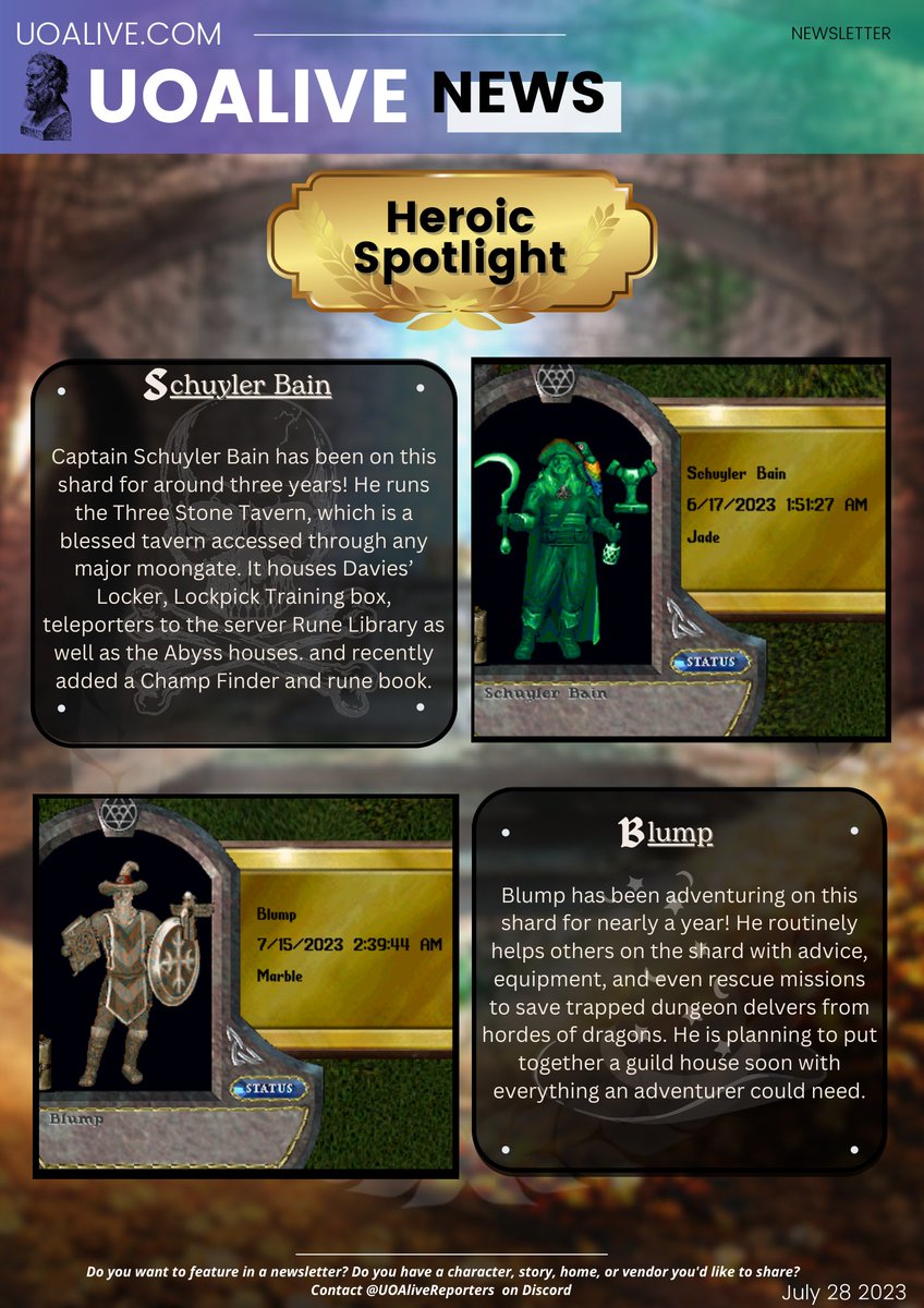UOAlive's tweet photo. This weeks UOAlive Magazine/Newsletter: Aftermath - Join https://t.co/C0mnPOUMwa today, the #1 Populated PvM/PvE Ultima Online Server!
@pcgamer @GameSpot @PCMag
#uo #ultimaonline #mmo #MMORPG https://t.co/ixsNTnDsLl