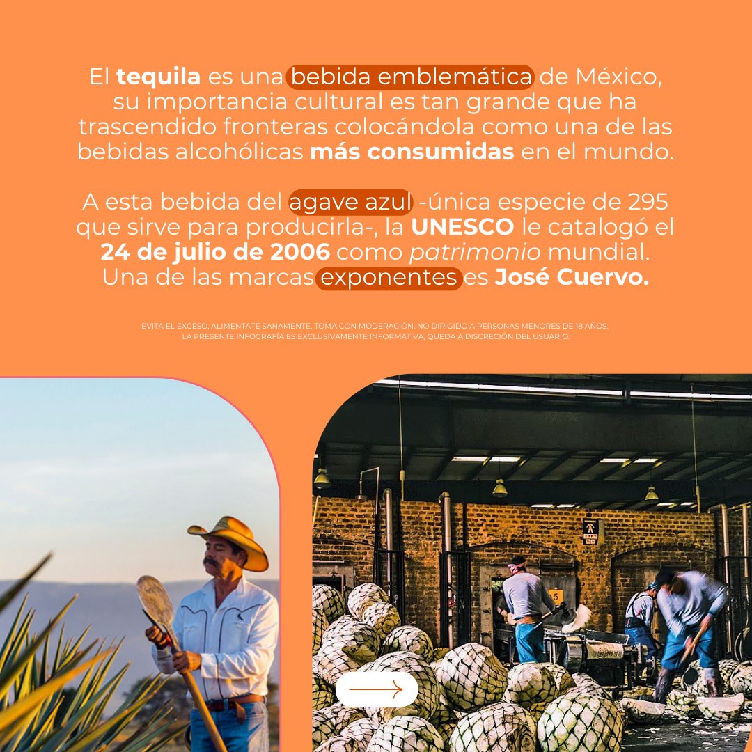 cajonguitud's tweet photo. Un 24 de Julio de 2006, @UNESCO declaró al #Tequila como patrimonio mundial. Por esta razón celebramos el #DíaInternacionalDelTequila.
Esta bebida de México ampliamente conocida en el mundo, ha sido difundida gracias a emisoras como @JoseCuervo #Becle $CUERVO
#BIVAUniversitario https://t.co/8woYFyaIwJ