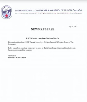 Marco_Vigliotti's tweet photo. NEW: It looks like the #BCStrike isn't over just yet. IWLU Canada members have voted down the proposed settlement with the BCMEA and have called for a return to the bargaining table #cdnpoli https://t.co/3x6tTVWGcz