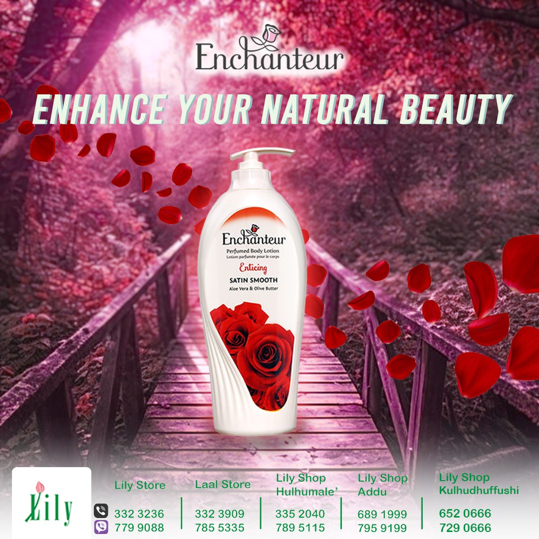 EnterprisesLily's tweet photo. Silkier & smoother with a touch of perfect aroma 🌹
#Enchanteur - Available for wholesale and retail at #LilyStores, #LilyShopHulhumale and #LilyShopAddu
☎️332-3236 | 332-6773
#LilyEnterprises #WholesaleAndRetail #EnchanteurLotion #Lotion https://t.co/TjARNcIjRI