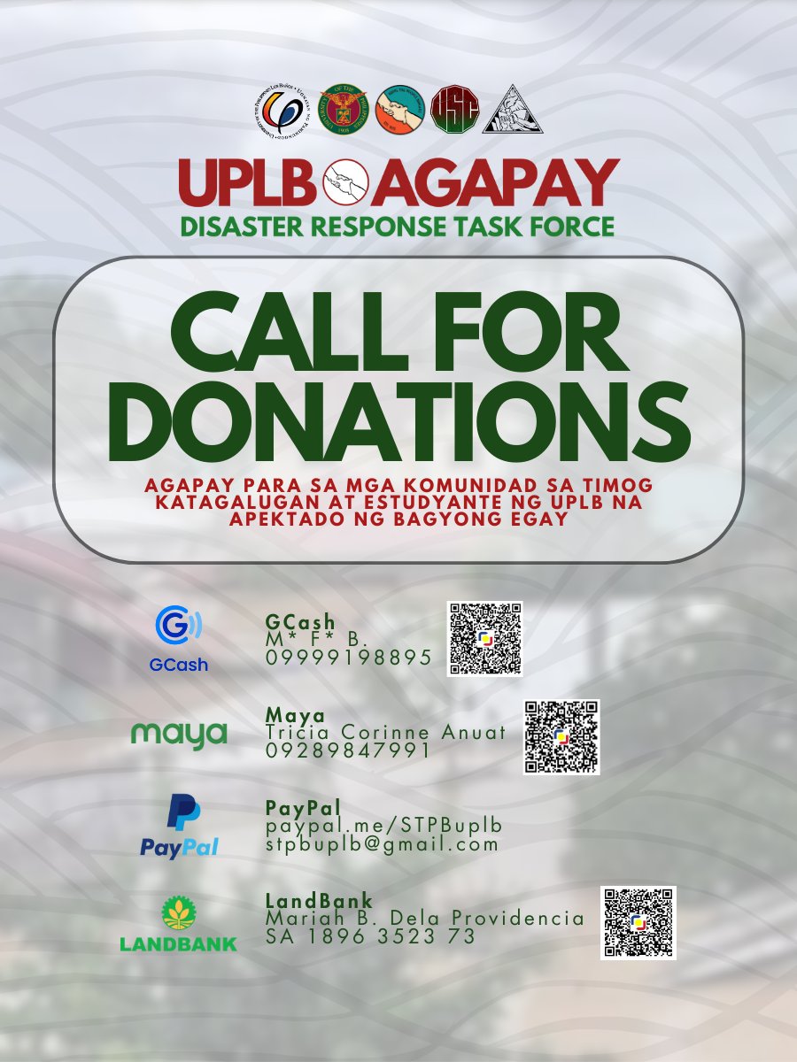 stpbuplb's tweet photo. 📣 Help us support the communities affected by Typhoon Egay. 

UPLB's Disaster Response Task Force is calling for donations to help aid communities in Southern Tagalog and UPLB Students affected by Typhoon #EgayPH. https://t.co/hZxCKCVr7Z