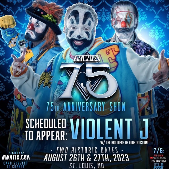 icp's tweet photo. Brace yourselves, St. Louis! The National Wrestling Alliance is back for its momentous 75th Anniversary Weekend Show LIVE at the prestigious Chase Park Plaza on August 26th &amp; 27th! @nwa

Grab your tickets now at https://t.co/dezE1v2TUc

#NWA #ViolentJ https://t.co/SwrFR7Kmhb