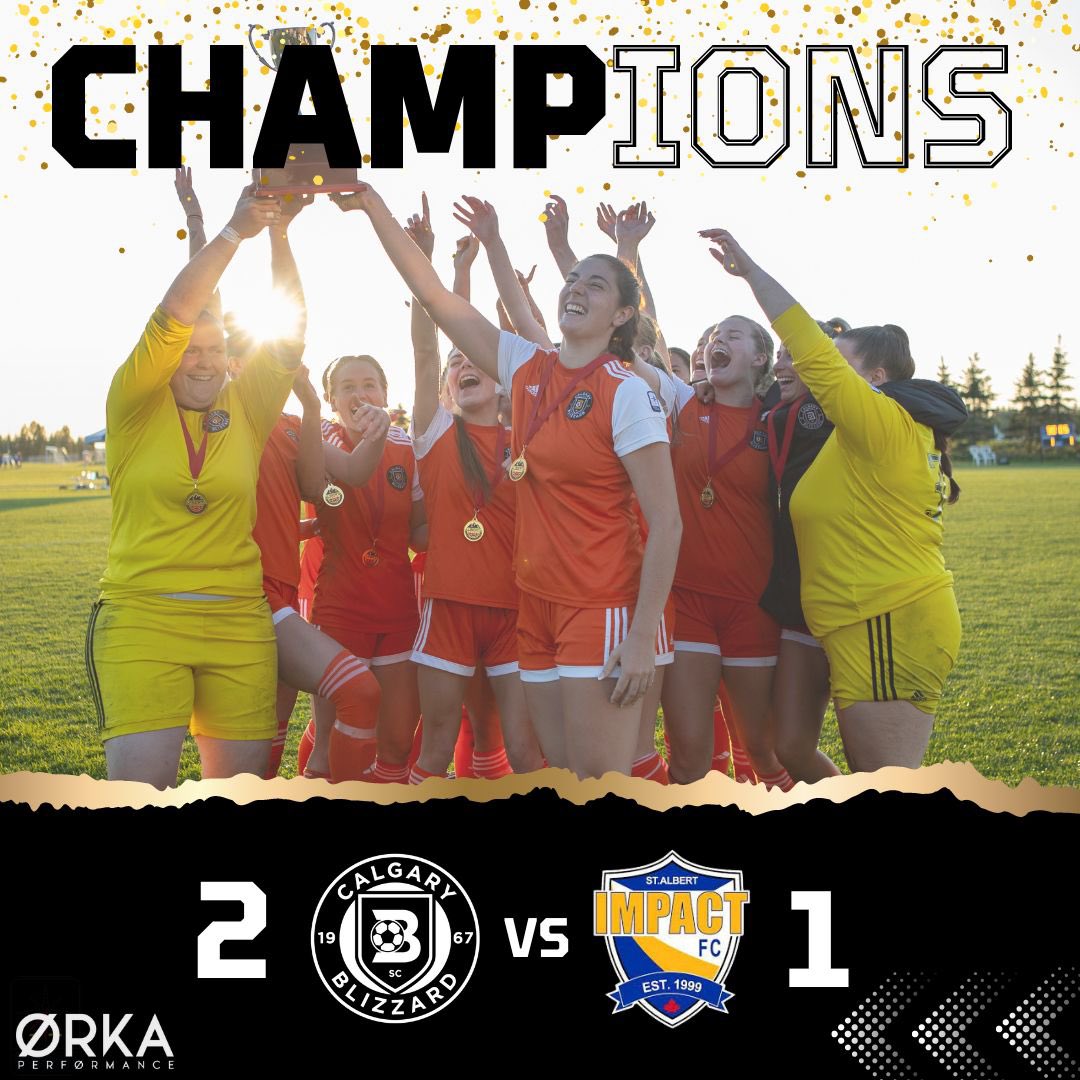 League1 AB Champions! Congrats to this incredible team, coaches & group of women. We cannot say enough about this league performance & tonight’s unbelievable match. Battled to the very end & pulled off a win worthy of celebration. #L1AB #CBSCL1AB #BlizzardWSCL1AB @league1alberta