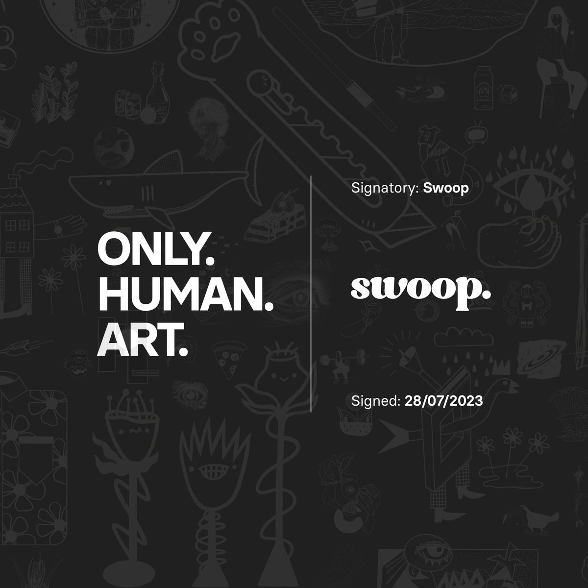 OnlyHumanArt's tweet photo. ✍️💡Exciting second-hand fashion startup @ShopwithSwoop has become the latest signatory of the #OnlyHumanArtDeclaration and made a public commitment to exclusively use human-made art in their creative projects. #OnlyHumanArt #PreserveCreativity #SupportArtists #ArtisticExpression https://t.co/M2K58rBtCZ