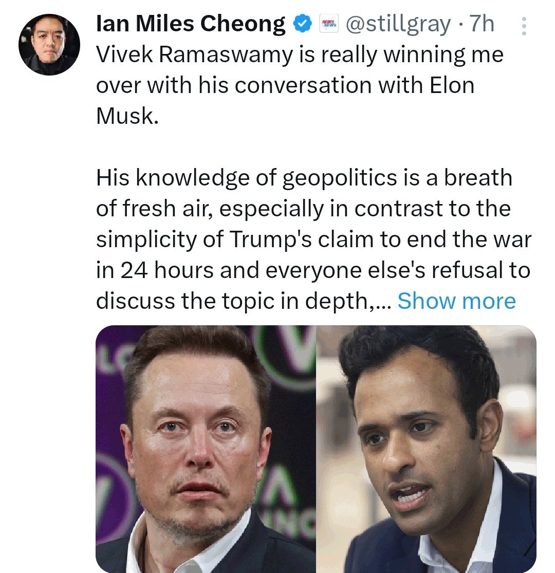 Ramaswampy just got his first major endorsement. The dude is going places.