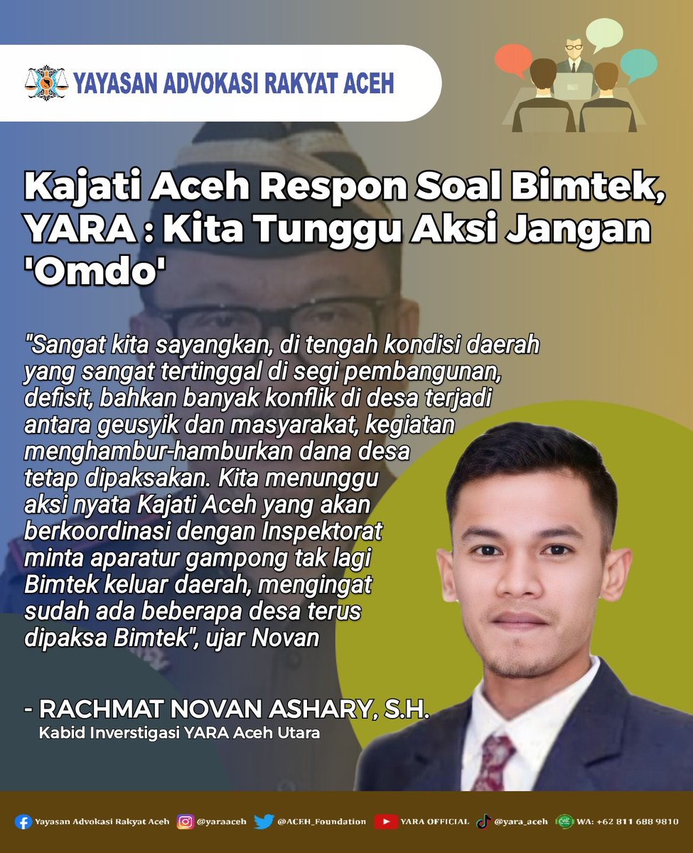 ACEH_Foundation's tweet photo. 📰 #PublicUpdate | YARA Perwakilan Aceh Utara meminta Kepala Kejaksaan Tinggi (Kajati) Aceh merealisasikan apa yang telah disampaikan ke publik beberapa waktu lalu terkait Bimtek yang bernuansa paksaan.

#YARA #AcehUtara #Kejaksaan #KejatiAceh #Bimtek #danadesa https://t.co/B3VzBX4Emo