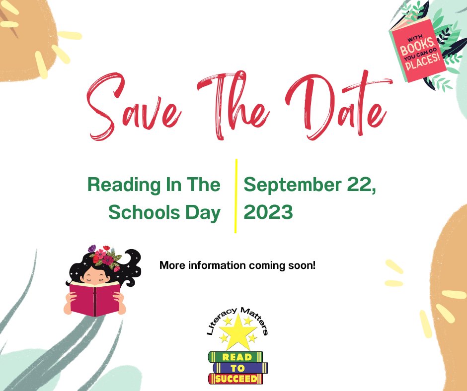 *CORRECTED DATE*
The 2023 Reading In The Schools Day will be held on September 22nd. This is a time when the RTS staff and community volunteers read/engage with students at schools across Rutherford County. We can’t wait to participate and hope you will join us! #savethedate