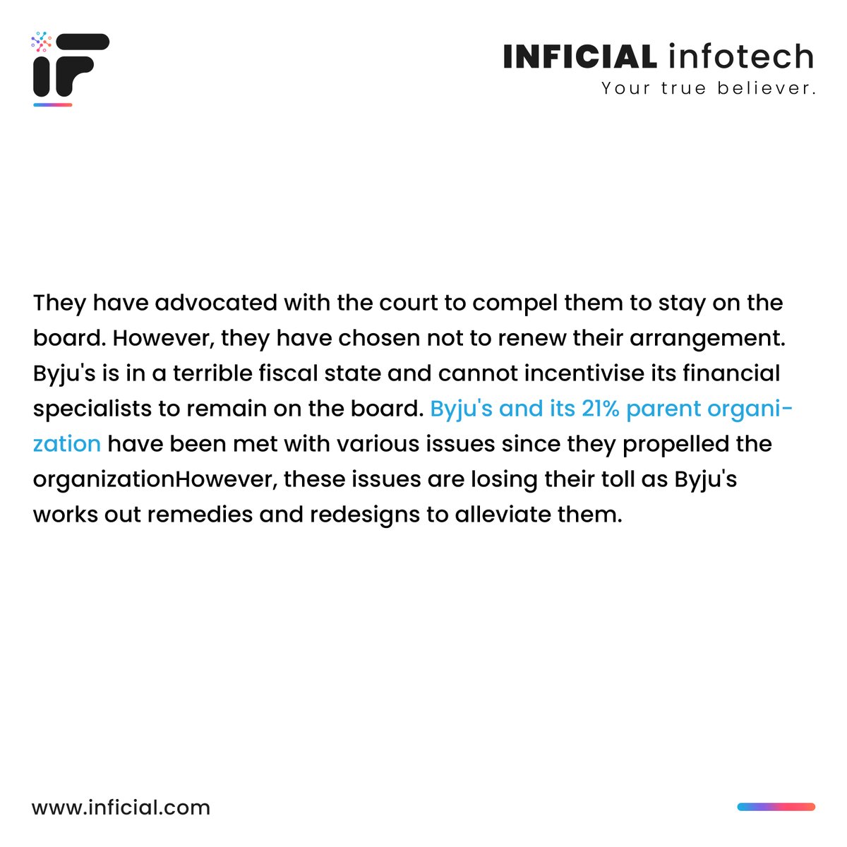 inficial's tweet photo. Checkout why India's largest EdTech startup Byju's is in trouble?
.
.
.
.
.
.
.
.
#byju #byjus #Edtech #startupnews #businessstory #business #webdevelopment #digitalmarketing #technology #software #webdesign #seo #softwaredevelopment #website #india #company #startup #development https://t.co/pXaoujbcrX