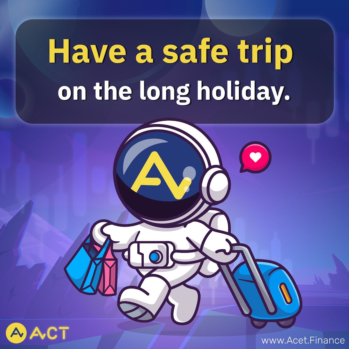 ACTDeFansFi's tweet photo. 🚙On this long holiday, I wish all ACT holders
a joyful and safe trip during your travels⛺

#ACT #Acet #DeFansFi https://t.co/i33IuYQfRk