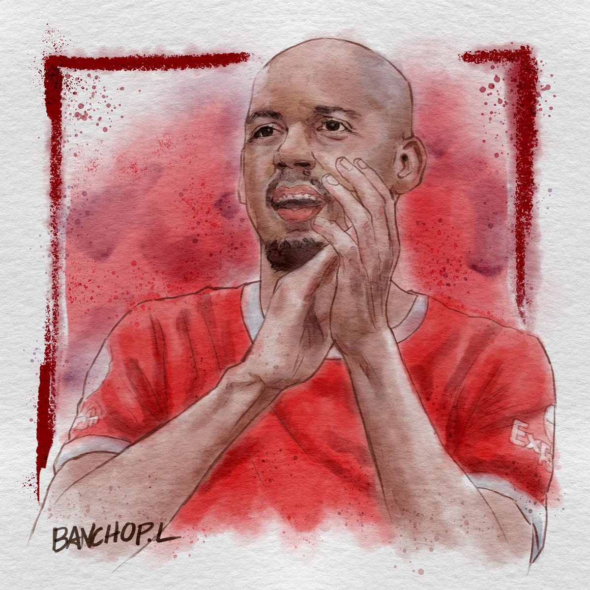 PreaaPluem's tweet photo. Good bye, Good luck, Thank you Captain Hendo and the midfielder Fabinho #YNWA  Watercolor digital paint with Photoshop. #jordanhenderson #fabinho   #liverpool #liverpoolfc #watercolorpainting #digitalpainting #illustration #photoshop https://t.co/HCFcJk41Ii