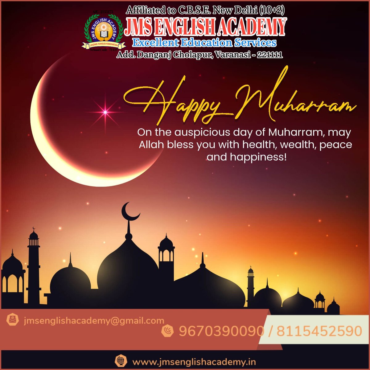 JmsEnglish's tweet photo. #MuharramWishes #PeaceAndProsperity #jmsenglishacademy 
May this Muharram bring you peace, prosperity, and blessings. Wishing you and your loved ones a blessed and sacred month ahead. 🌙✨ https://t.co/koWB5BX4IV