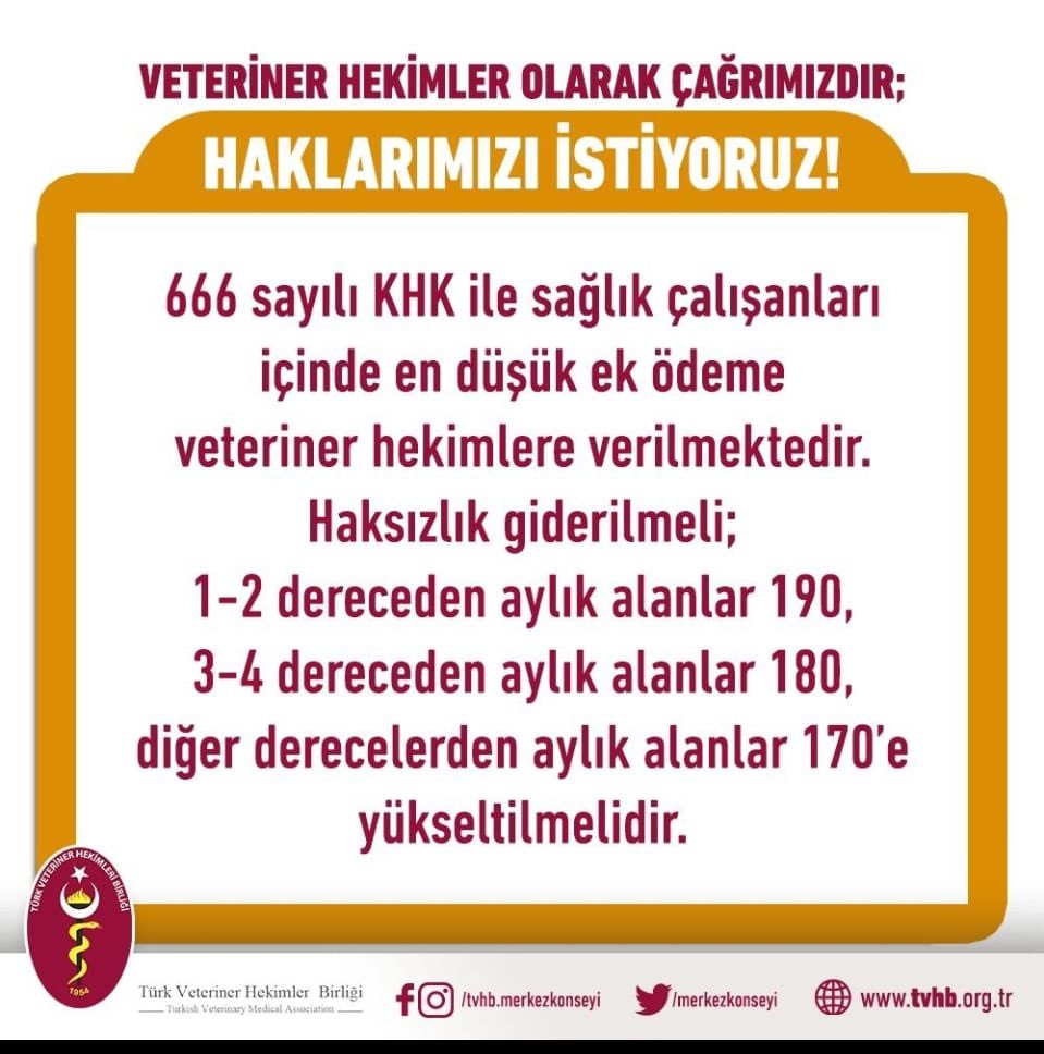 VETERİNER HEKİMLER OLARAK ÇAĞRIMIZDIR, HAKLARIMIZI İSTİYORUZ !