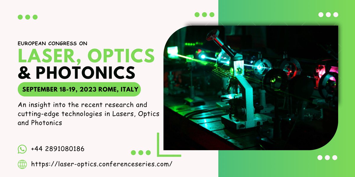 Join us at the #LaserOptics2023 Conference! 
Don't miss this chance to delve into the latest advancements and trends in Laser Optics and Photonics.
#LaserOptics #Conference #Science #Technology #Innovation #Optics #Lasers #Event #SaveTheDate #JoinUs #network #research #photonics