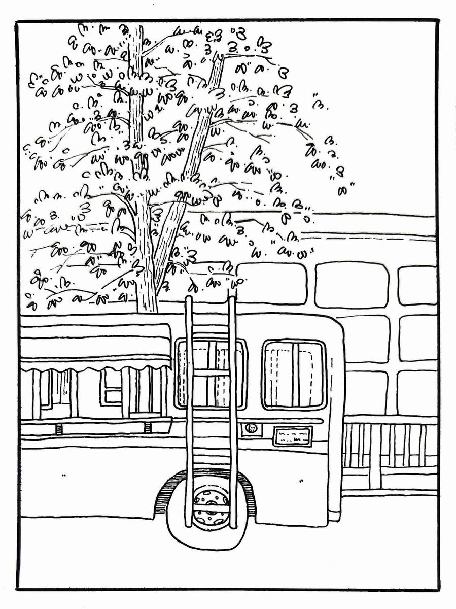 bruchmannm1's tweet photo. This painting is a simple representation of the bus and the tree through delicate lines and soft sketches. https://t.co/7OZsjyFW9p