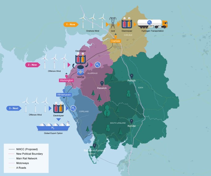 GreenFinCommHub's tweet photo. Project Collette - Plans for a 1.2GW windfarm off the coast of west Cumbria to decarbonise area and enable green hydrogen at Carlisle, Workington, and Whitehaven. It could also support a green steel manufacturing plant in Workington (or surrounds) https://t.co/I9GPBkzFpr https://t.co/MwqXyfORWk