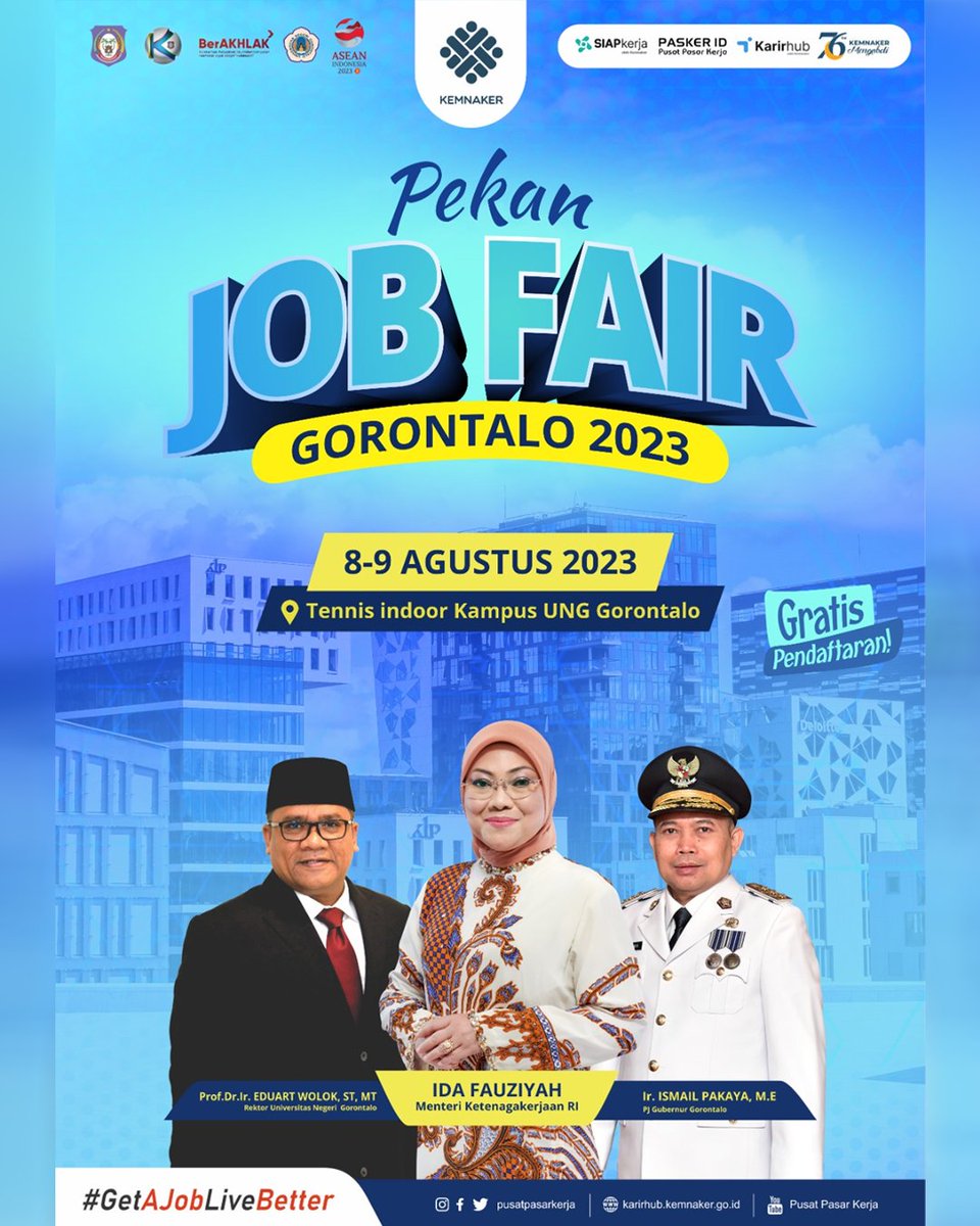 Hai Jobers!
BEJO (Berita Job Fair) kali ini datang dari Kota Gorontalo. Datang yuk ke Pekan Job Fair Gorontalo 2023, 8-9 Agustus 2023 di Tennis indoor Kampus UNG Gorontalo.

Mendaftar sekarang ya, karena gratis!
Selamat mencoba!

-Jobi-

#bejo #jobfair2023 #jobfairgorontalo