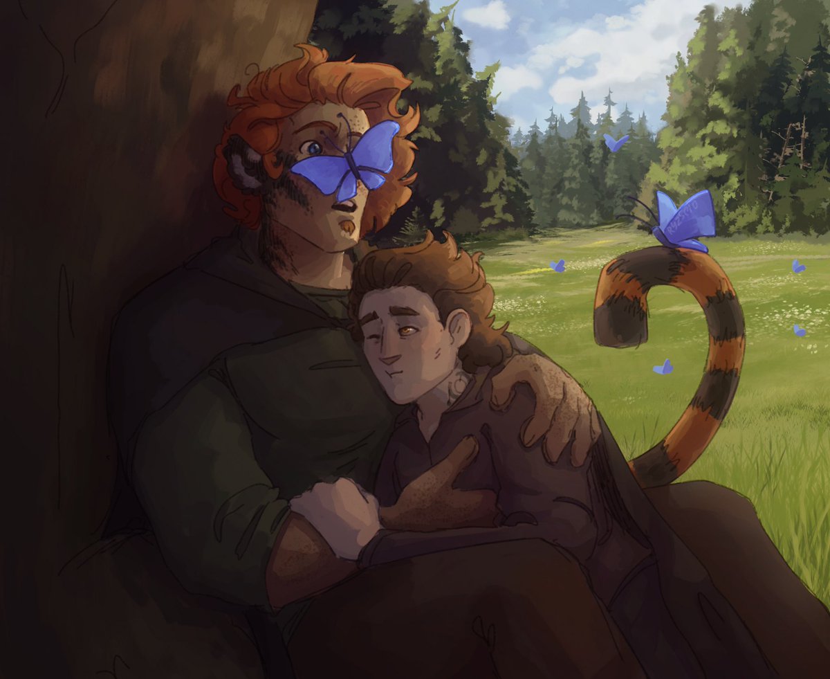 RyzSELO's tweet photo. #Rhysothyweek
#Rhysothyweek2023
Day 6: butterflies
A fantasy AU from @Ren_Rene_gade’s fic "Ether and catnip"
Tim is a tiger half-beast and Rhys is a mage. https://t.co/SH8MEkIXEi