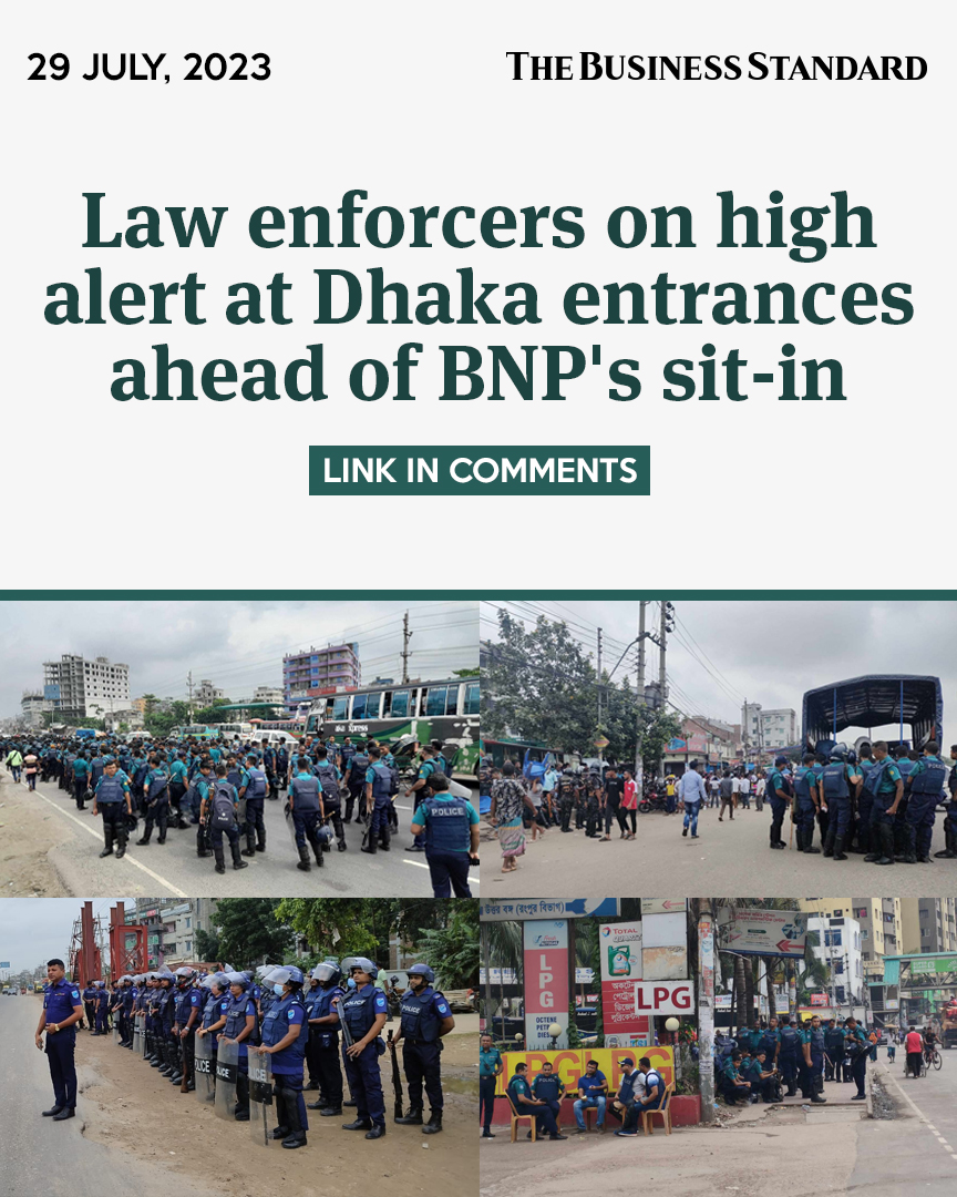 tbsnewsbd's tweet photo. Important entry points of Dhaka, including Aminbazar, Gabtoli, Sayedabad, Mohakhali and Abdullahpur, are full of members of law enforcement agencies
#lawenforcement #bnpactivists #politicalrally #PoliticalMovement #BNP #AwamiLeague #bangladeshpolitics #mobilephonecheck #TBSNews https://t.co/SqYtH6EgWx