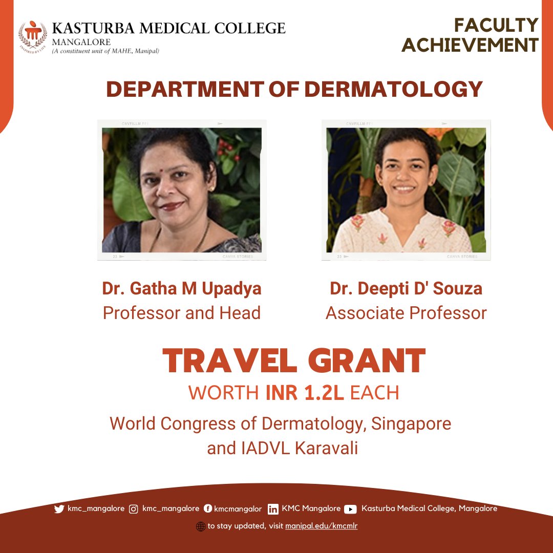 KMC_Mangalore's tweet photo. Congratulations!

#travelgrant #conference #research #singapore #dermatology #venereology #cosmetology https://t.co/WXNc1fZnDg