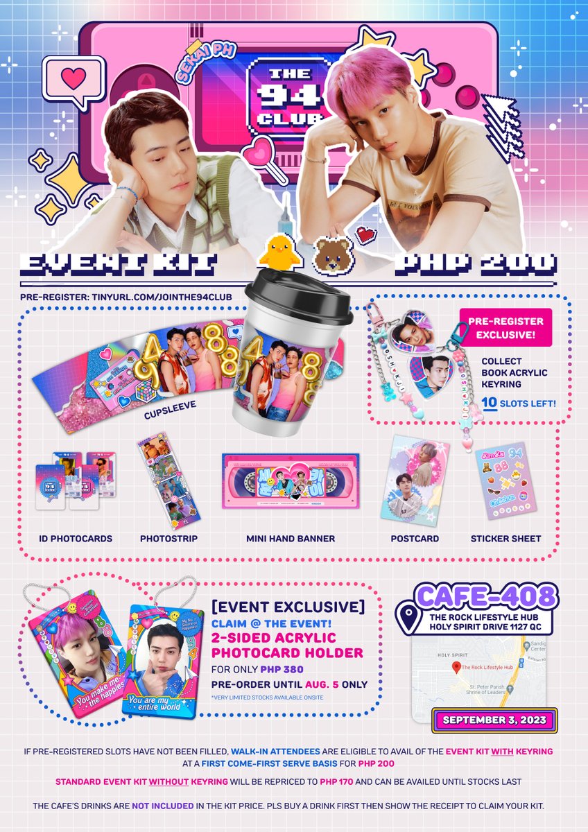 SEKAIPH's tweet photo. [ THE 94 CLUB ] 🐥🐻💖

Here's the final kit preview!
We've decided to re-open ONLY 10 SLOTS. ✨

Please also note that acrylic photocard holders are limited~

Pre-register here: https://t.co/S9ddvnAGhP

#JoinThe94Club #94Day https://t.co/BD6y20O1j2