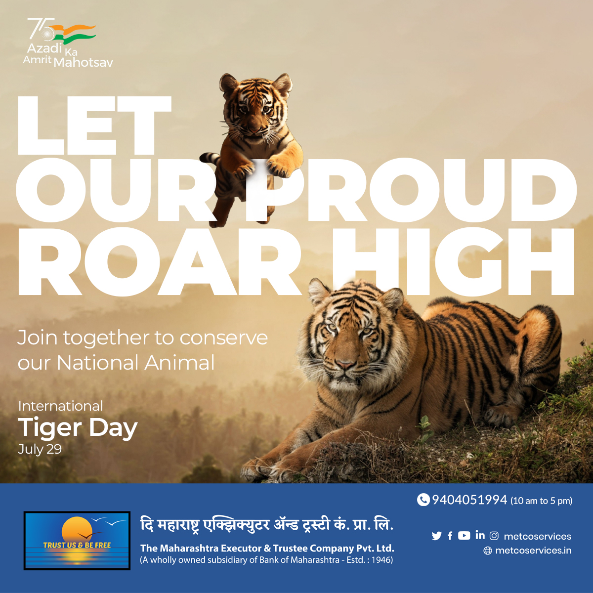 MetcoServices's tweet photo. Let our roar of pride resonate through the forests and beyond, celebrating our majestic tigers and their vital role in our ecosystem.
#NationalTigerDay #RoarOfPride #TigerConservation #SaveOurTigers #WildlifeProtection #ProudToBeIndian #METCO #WillsAndTrusts #Codicil https://t.co/VDPj9p9E9U