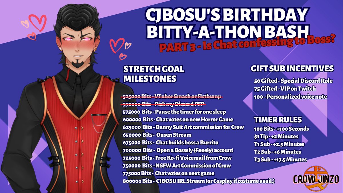 TheCJBOSU's tweet photo. Thanks, fam~ We've officially hit 2 weeks for the #Bittyathon with another milestone smashed! Now we gotta vote on my new Discord PFP. We've also finally made it back under 50 hours, though our next goal will pause the timer for a night 🙈

Get ready some for Bread &amp; Fred tmr! 🥳 https://t.co/KBvjNphrhy