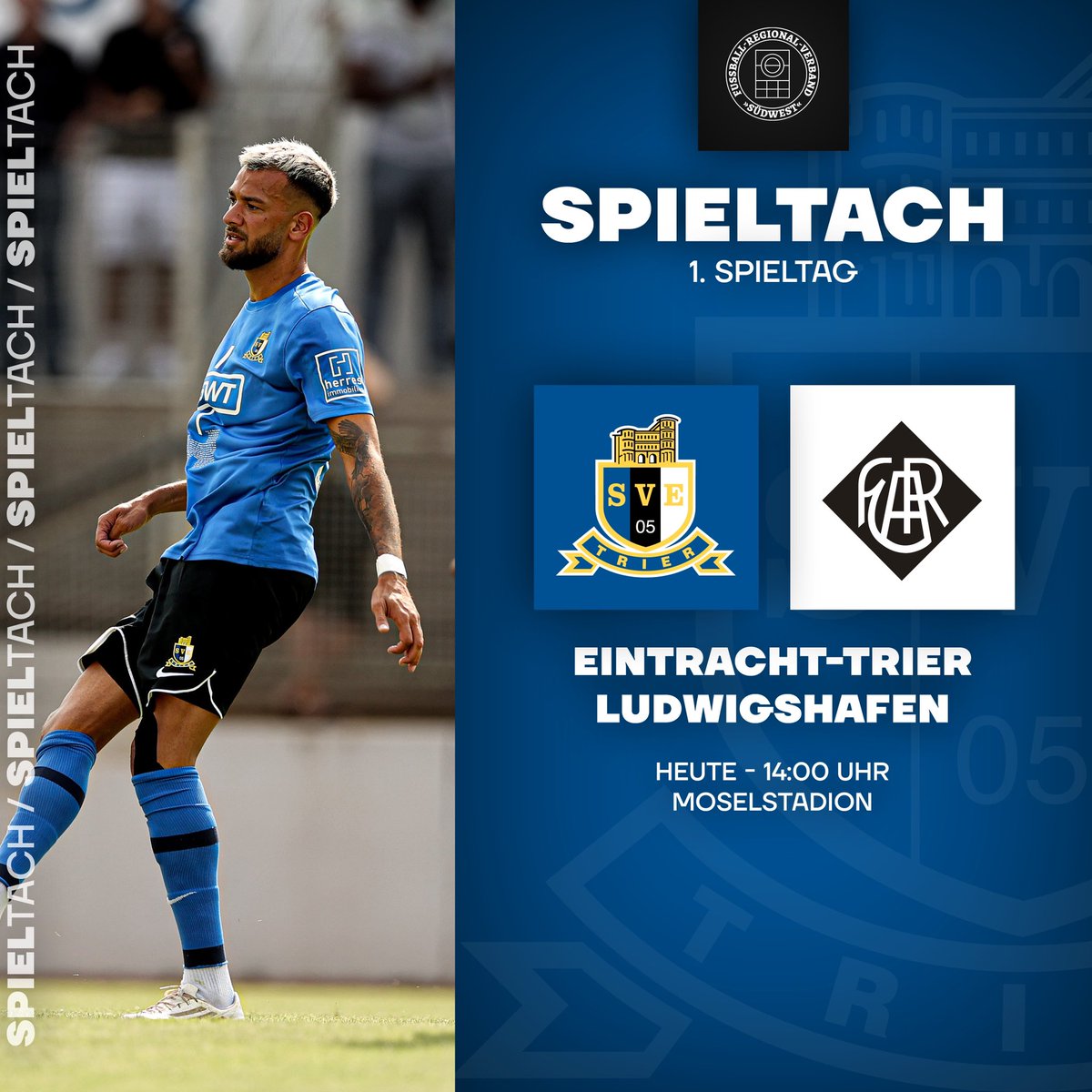 🗓️ Sa., 29.07.
⏰ 14:00 Uhr
🆚 FC Arminia 03 Ludwigshafen
🏟️ Moselstadion
🎟️ Tageskasse oder Online (eintracht-trier.com/tickets/)

🔵⚫️⚪️
#eintrachttrier 
#portaaufderbrust 
#blauschwarzundweiß 
#mirsenndaobei 

📸: Sebastian Schwarz