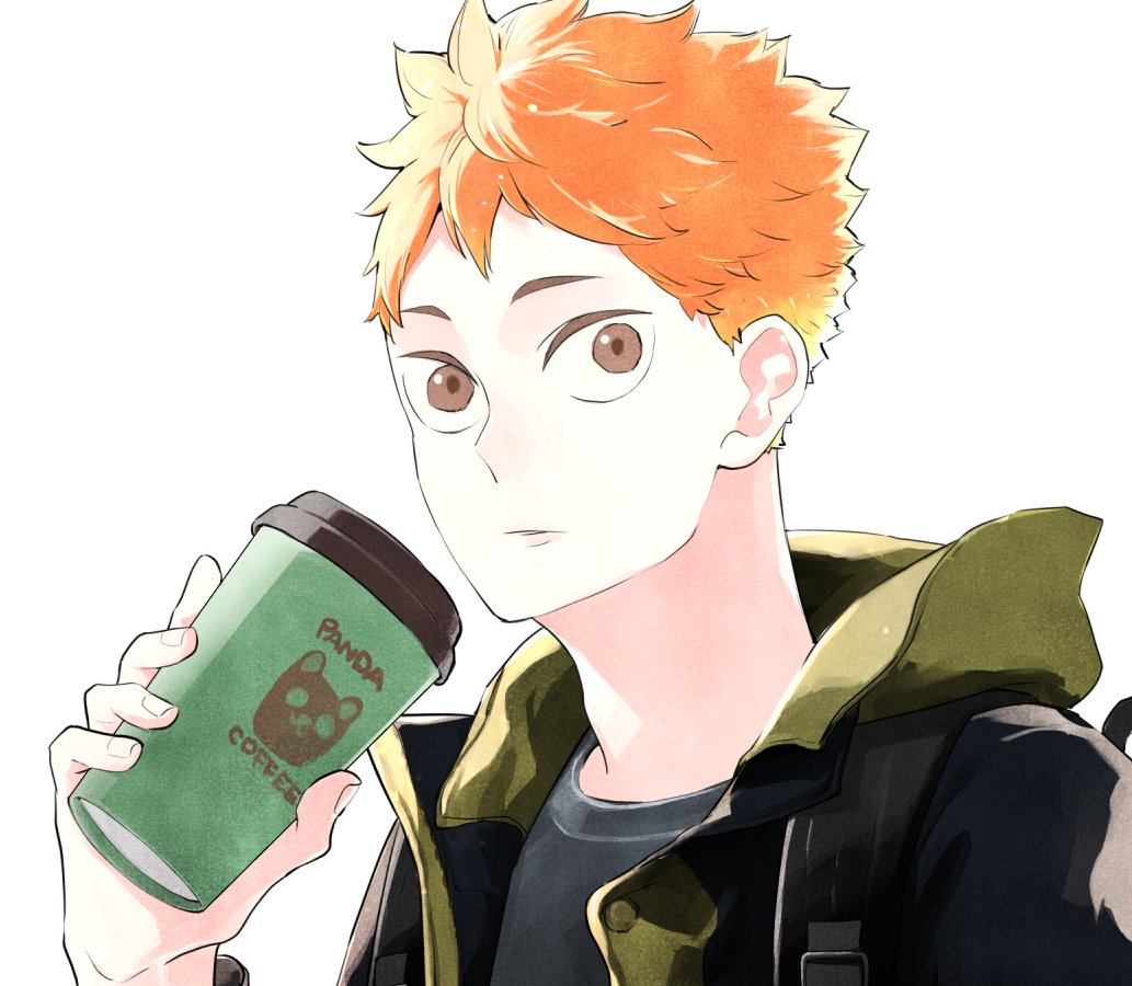 1boy male focus orange hair disposable cup holding solo cup  illustration images