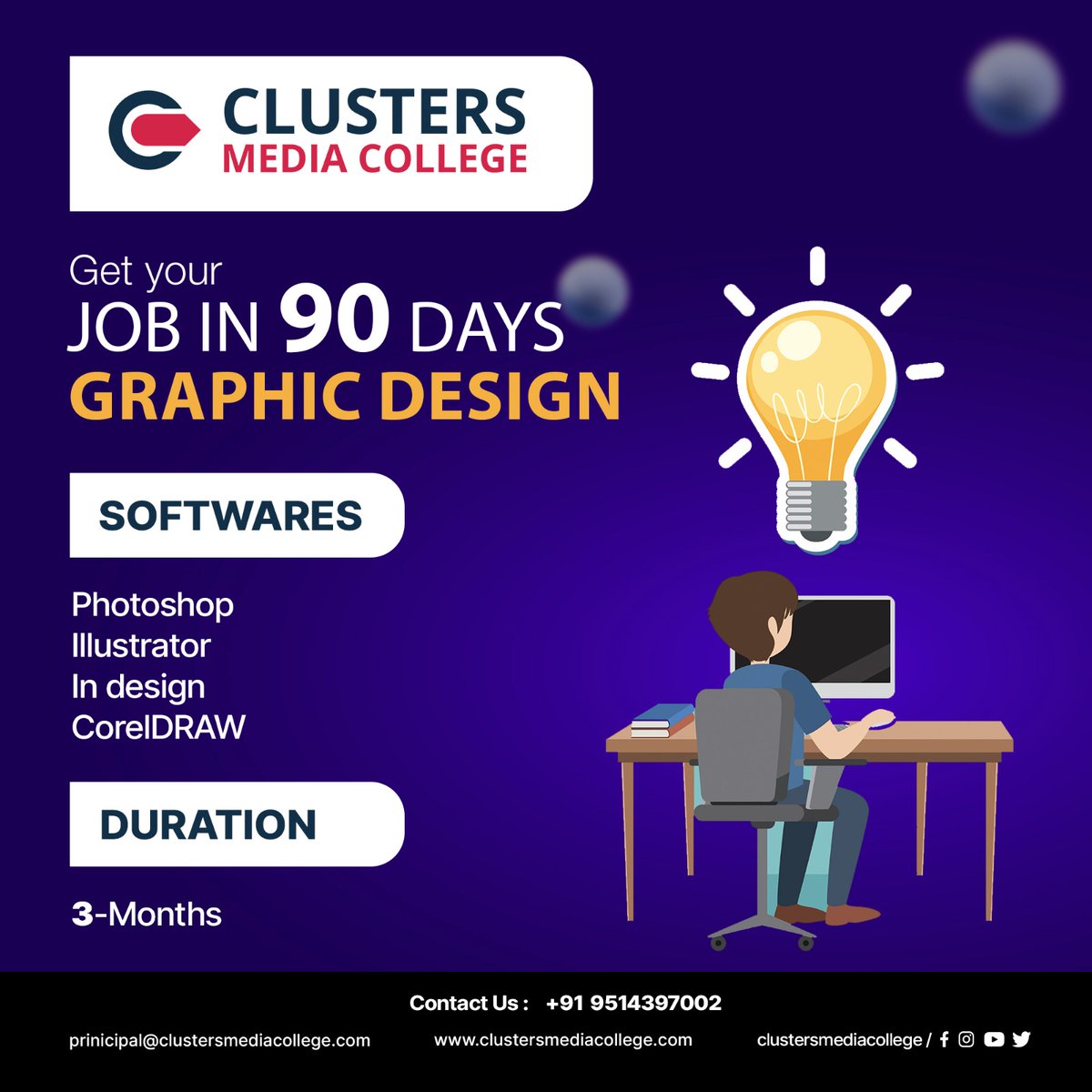clusters_media's tweet image. 🎨 Unlock Your Design Potential 🚀 Join our Graphic Design Course at Clusters Media College! 📚 Get job-ready in 90 days! Call now: 9514397002.
#GraphicDesign #DesignCourse #CareerBoost #ClustersMediaCollege #LearnDesign #DesignSkills #DesignersCommunity #GraphicDesigners