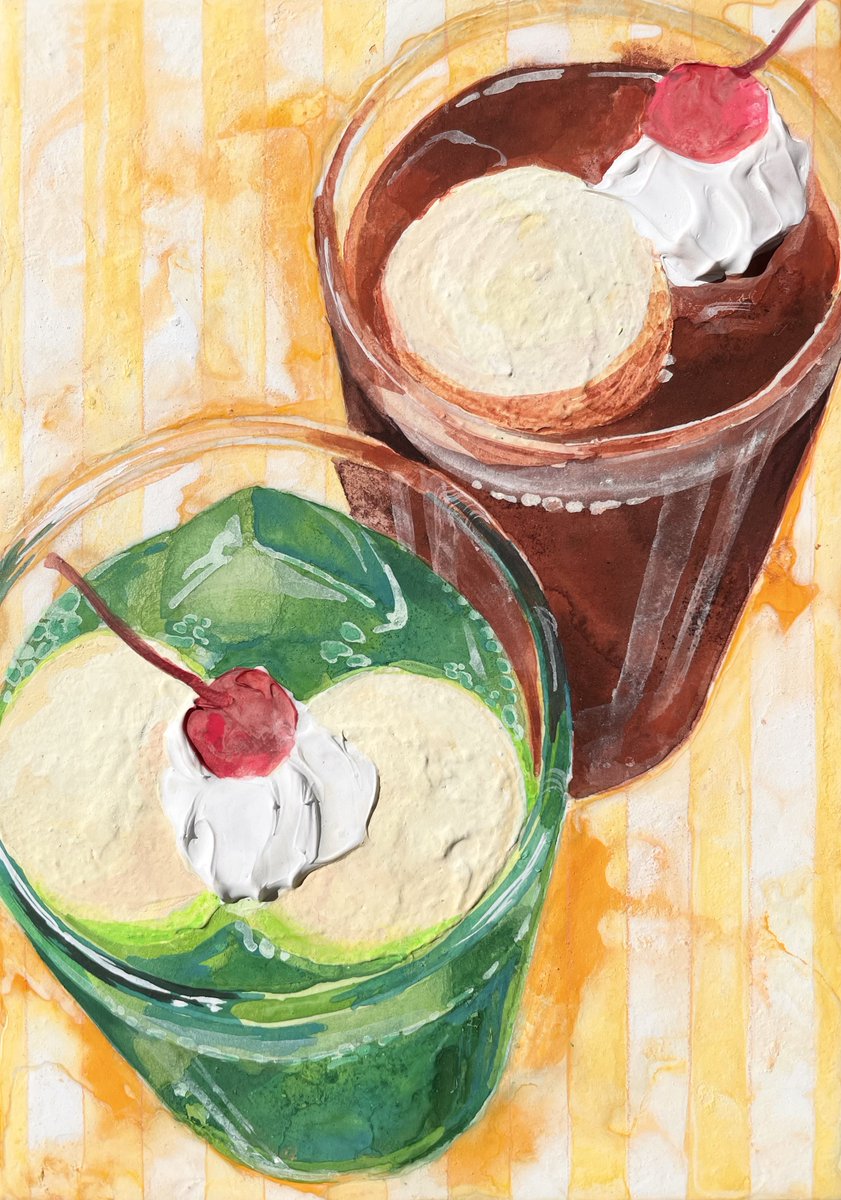 food focus no humans food cherry fruit ice cream painting (medium)  illustration images